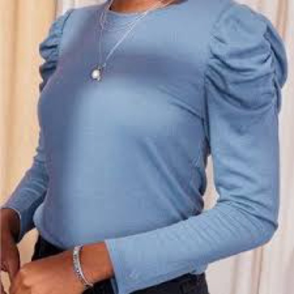Stella & Dot Ruched Long Sleeve Crinkle Top, Blue Sz XXL